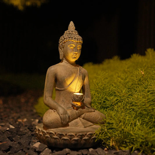 Zen-Inspired Solar-Powered Buddha Statue with Light -