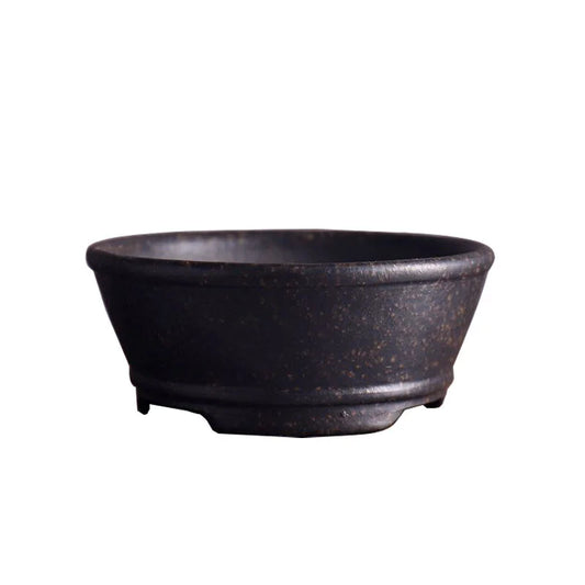 Ceramic Circle Bowl Bonsai Pot Hand Carved Vertical Stripes Pattern Chinese  Garden Home Table Decoration